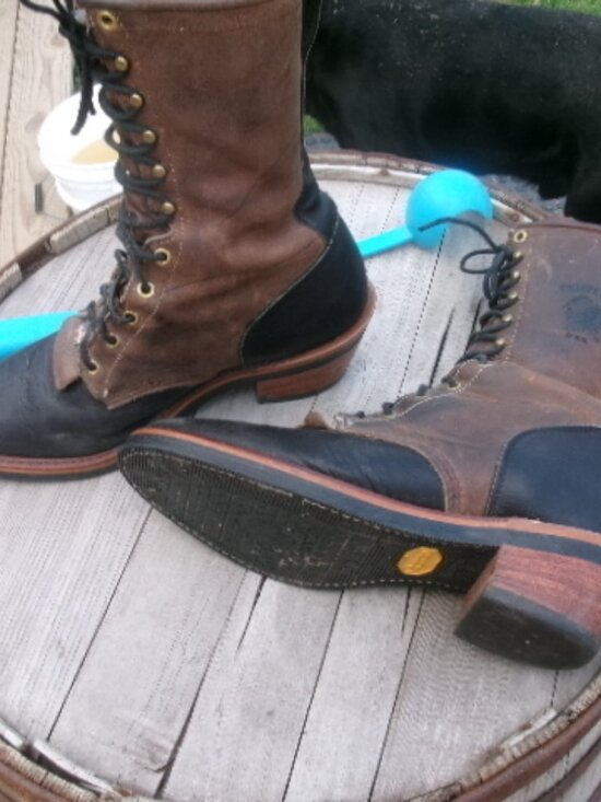Mens vtg Chippewa boots 9 D vibram sole kiltie wood stack heel logger boots main image 8